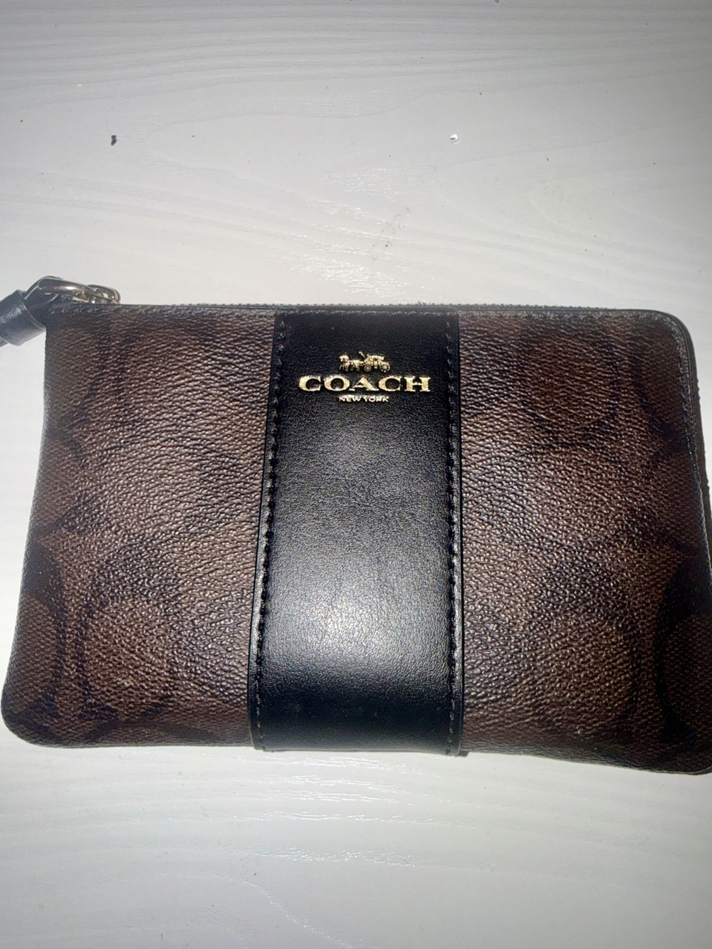 Coach Brown & Black Signature Leather Wristlet Pouch HARD PRICE SET.